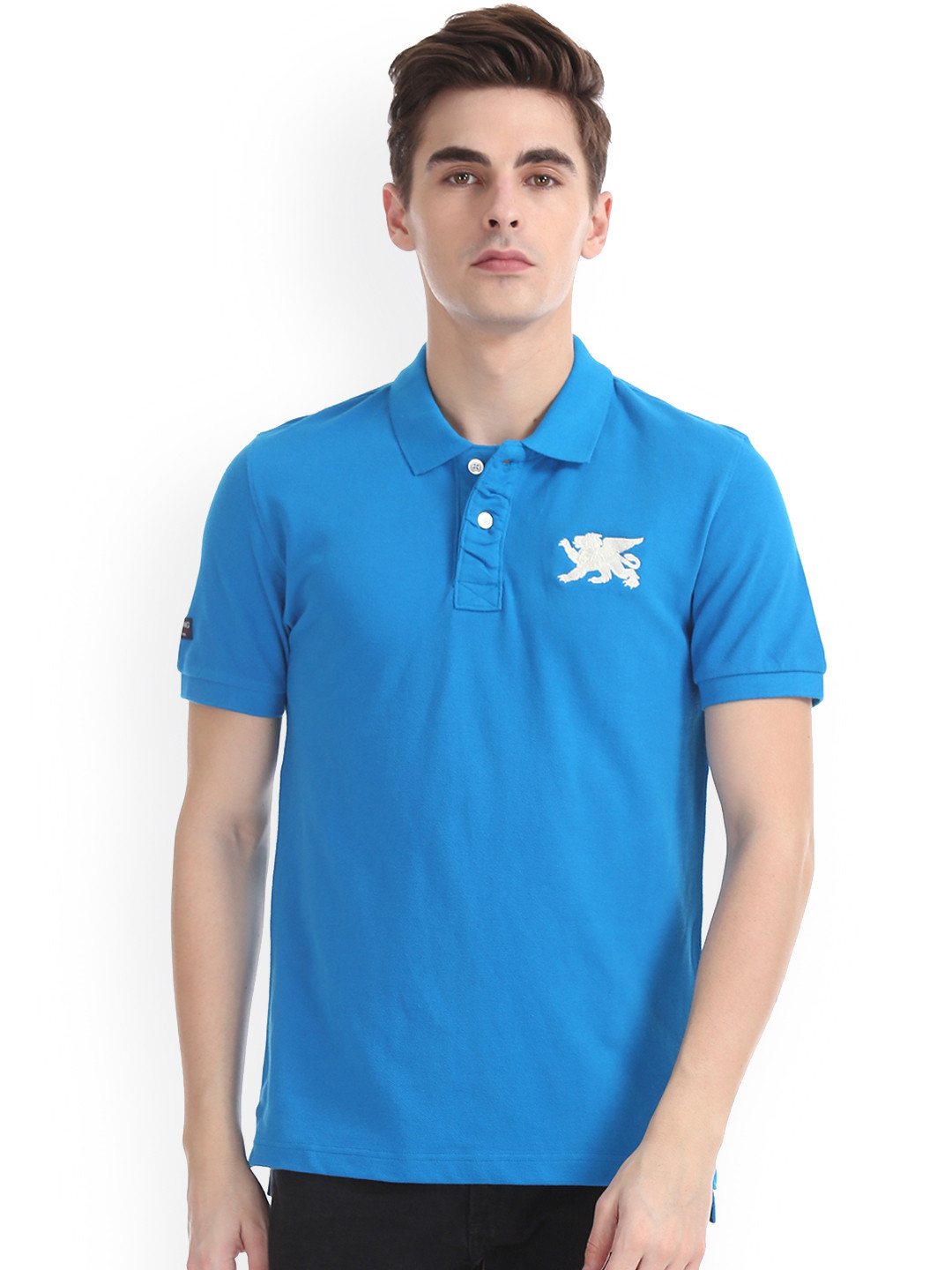 

Flying Machine Men Blue Solid Polo Collar Pure Cotton T-shirt