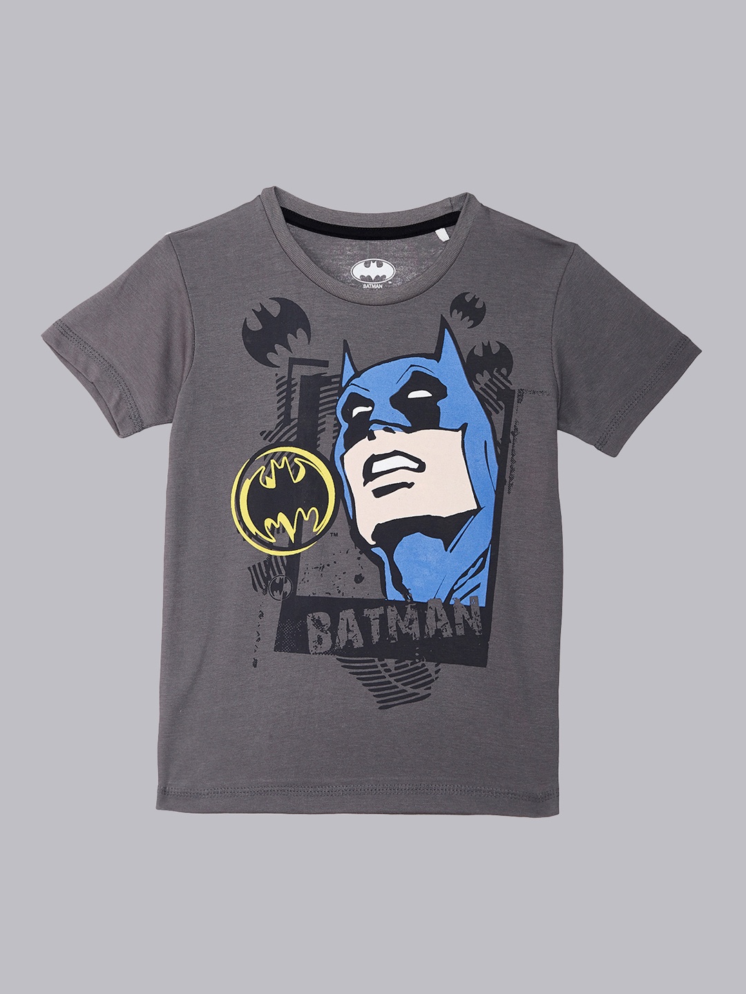

Kids Ville Boys Blue Batman Printed Round Neck Pure Cotton T-shirt, Grey