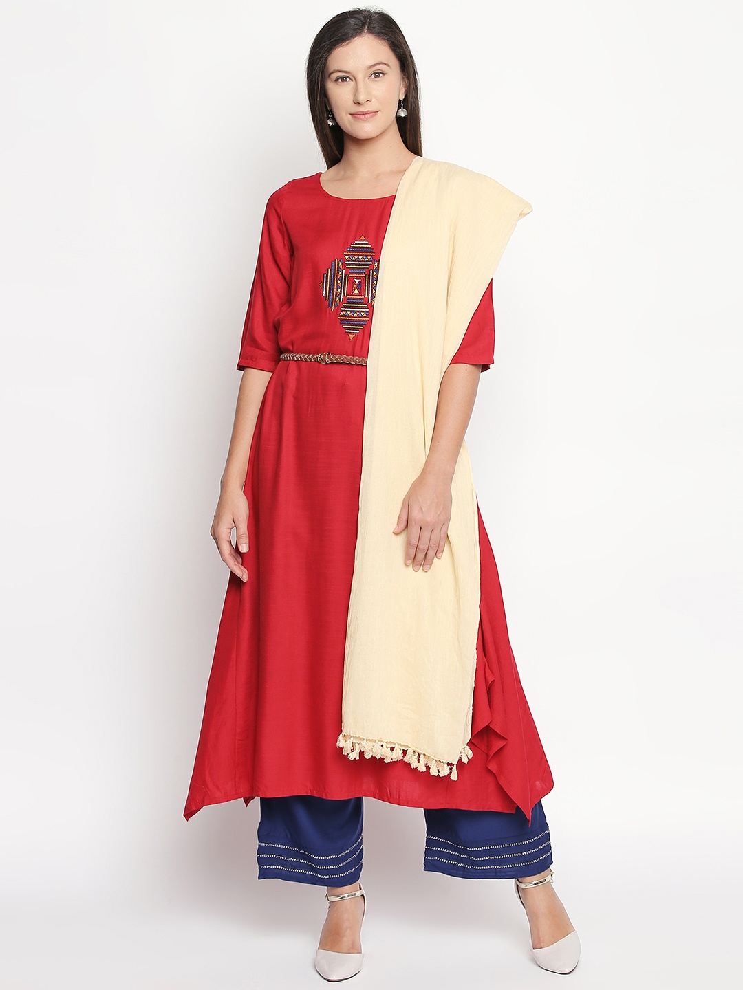 

RANGMANCH BY PANTALOONS Cream-Coloured Solid Pure Cotton Dupatta