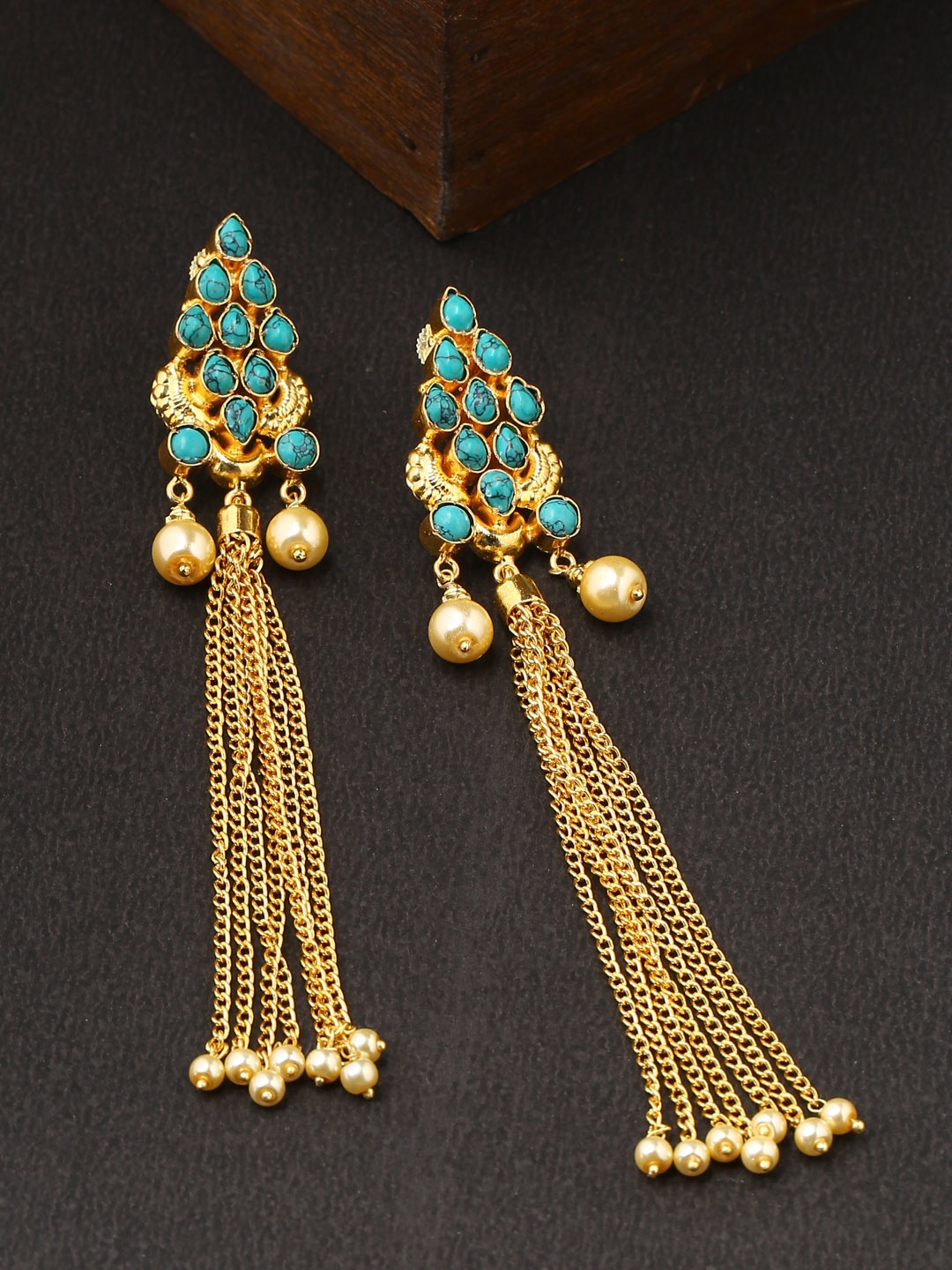 

Tistabene Gold-Plated & Turquoise Blue Classic Drop Earrings