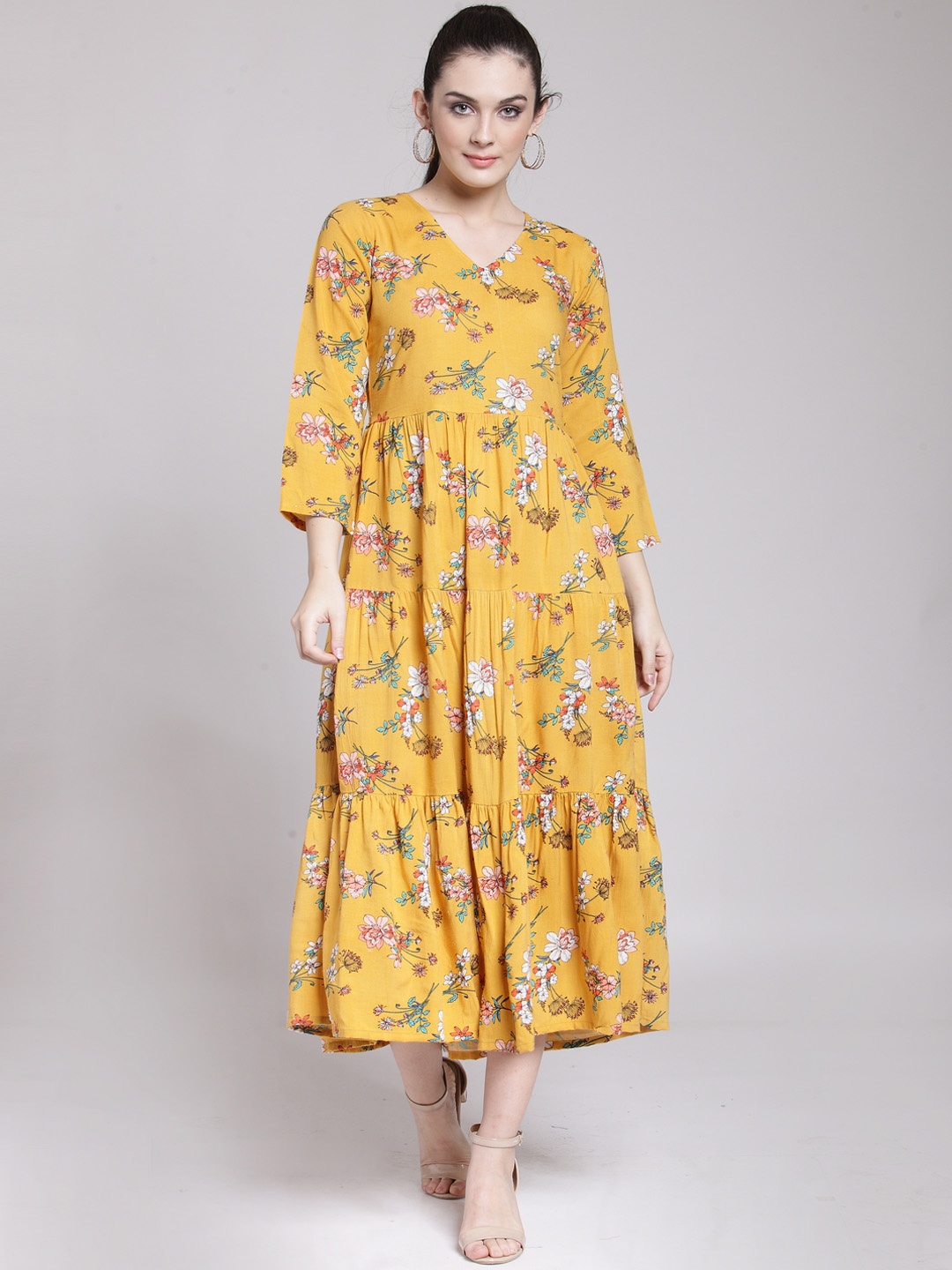 plusS Women Mustard Printed Fit and Flare Dress