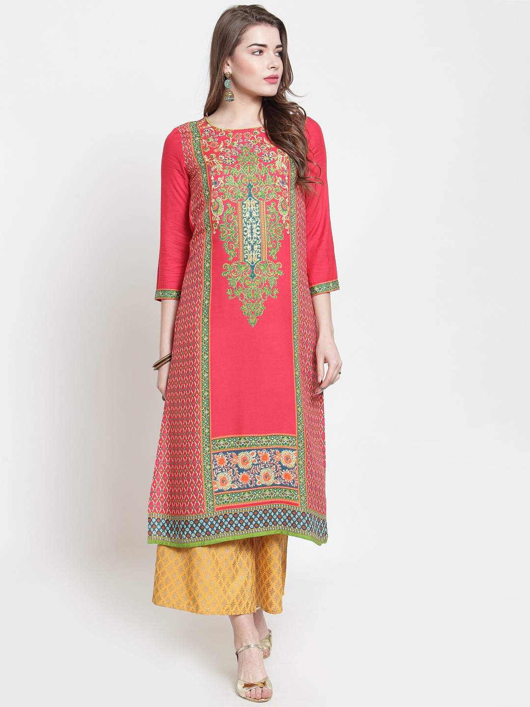 

Varanga Women Coral Pink & Orange Printed Kurta with Palazzos
