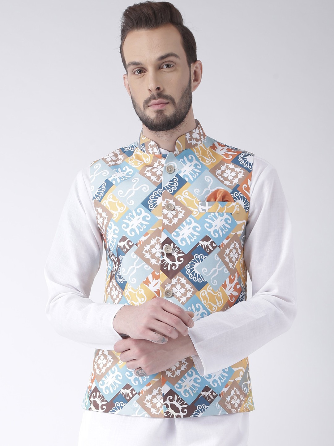 

Hangup Men Multicoloured Printed Nehru Jacket, Multi