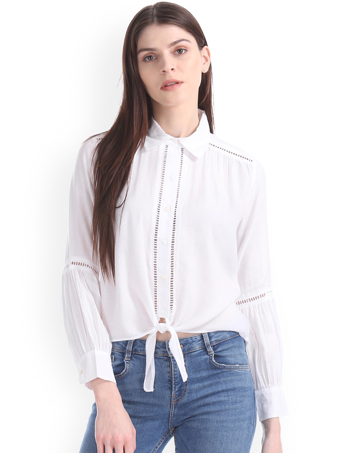

Aeropostale Women White Self Design Shirt Style Top