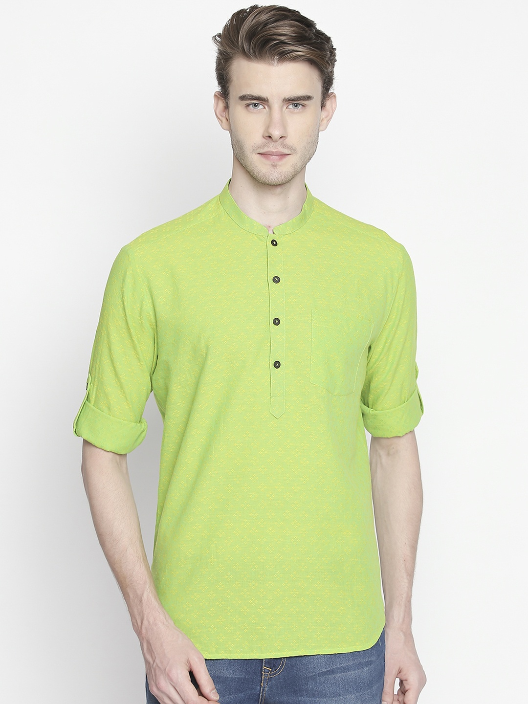 

indus route by Pantaloons Men Green Printed Straight Kurta