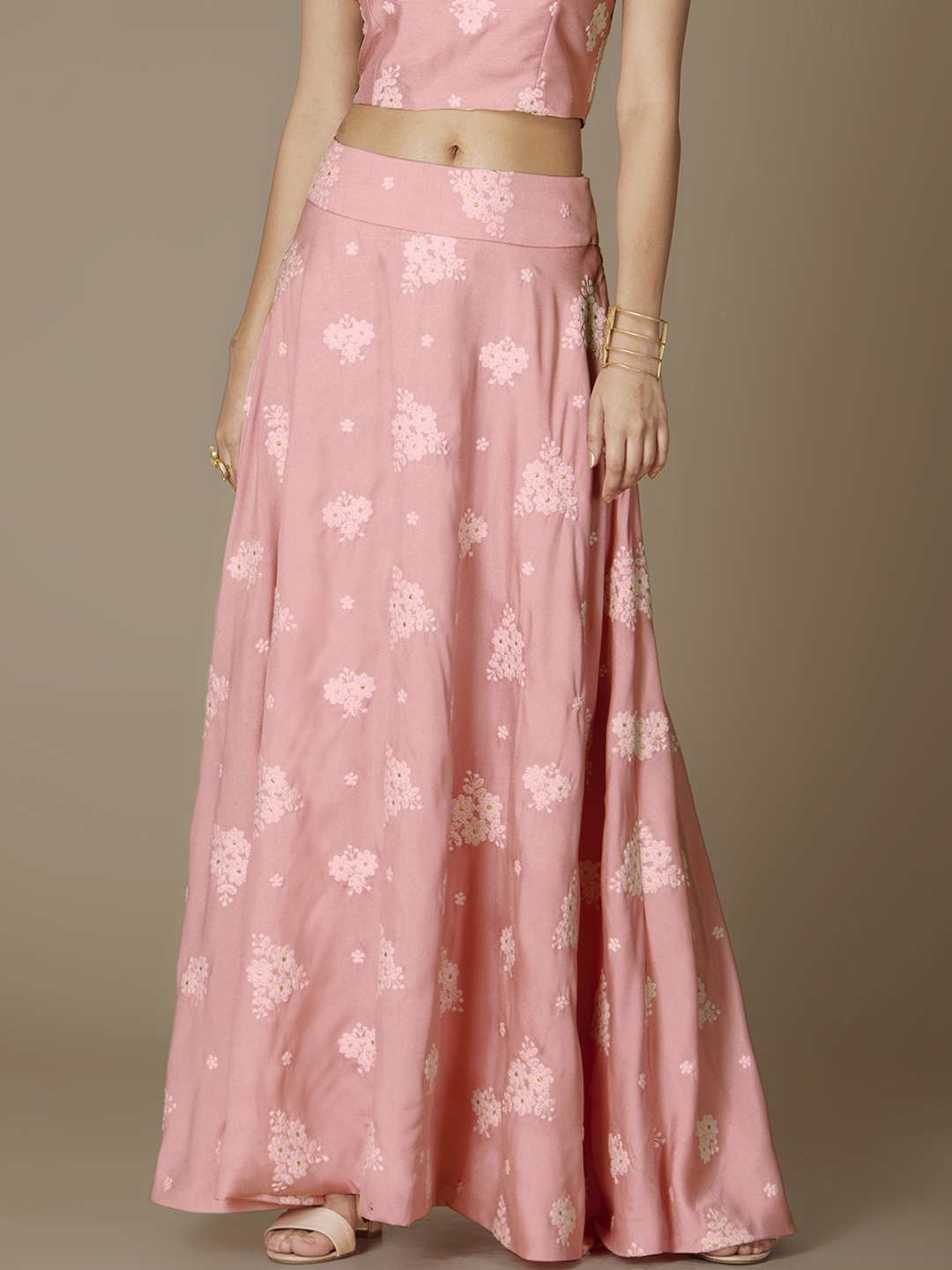 

INDYA Women Pink Embroidered Flared Maxi Skirt