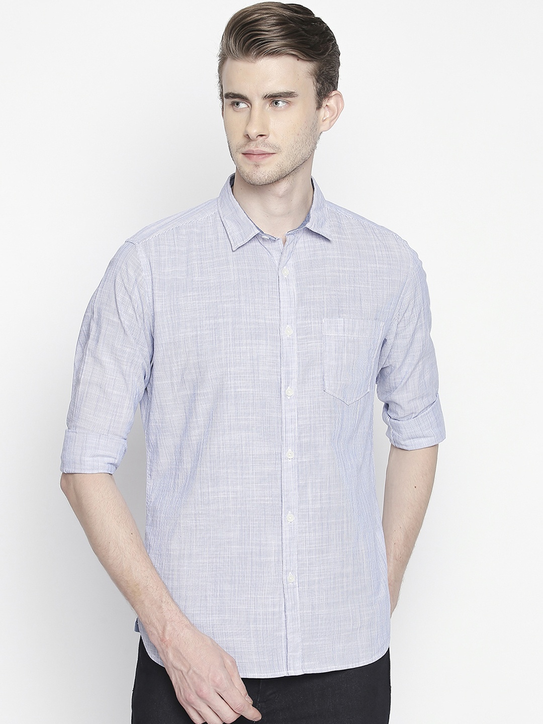 

BYFORD by Pantaloons Men Blue Slim Fit Solid Casual Shirt