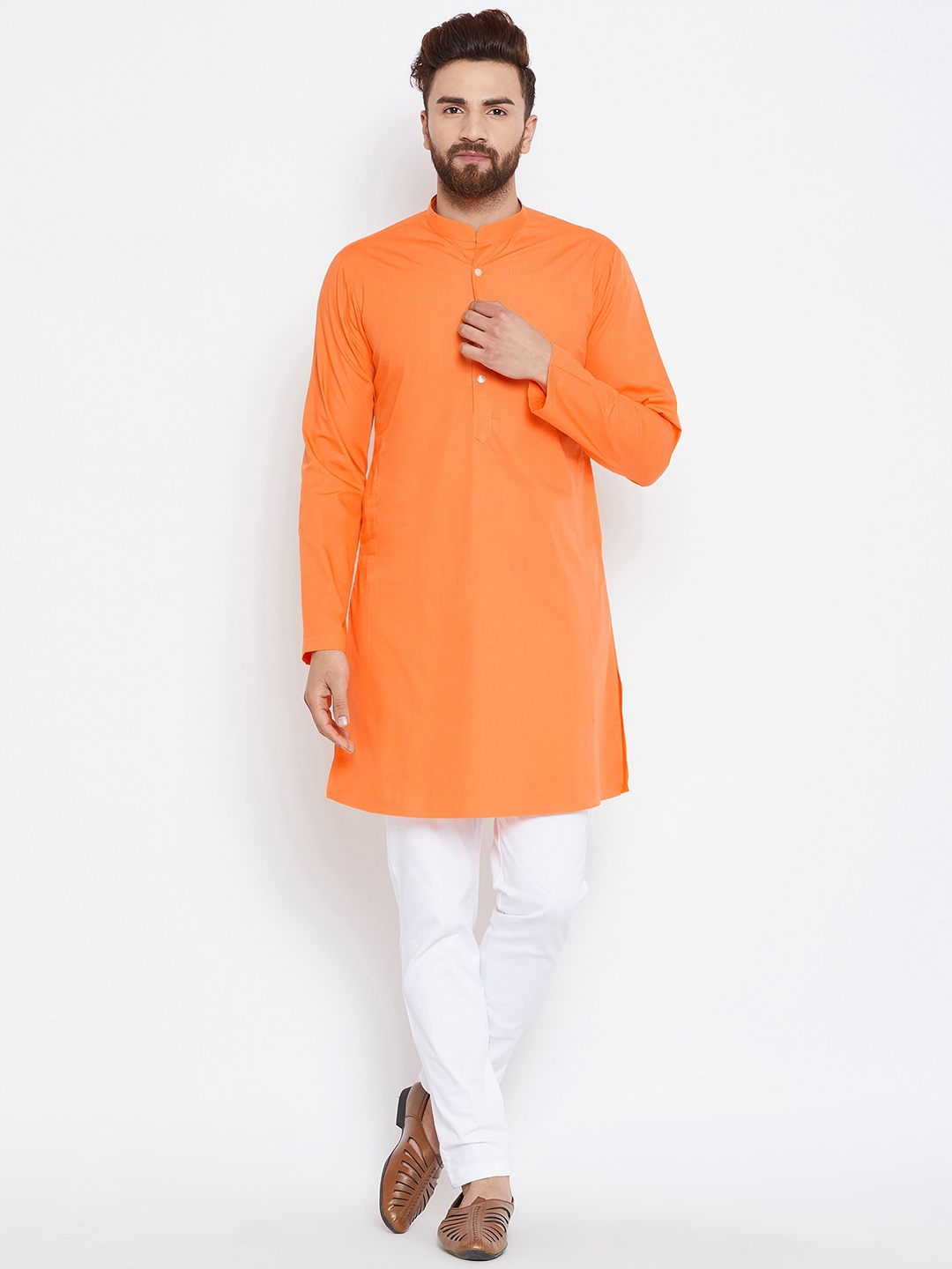

See Designs Men Orange Solid Straight Kurta