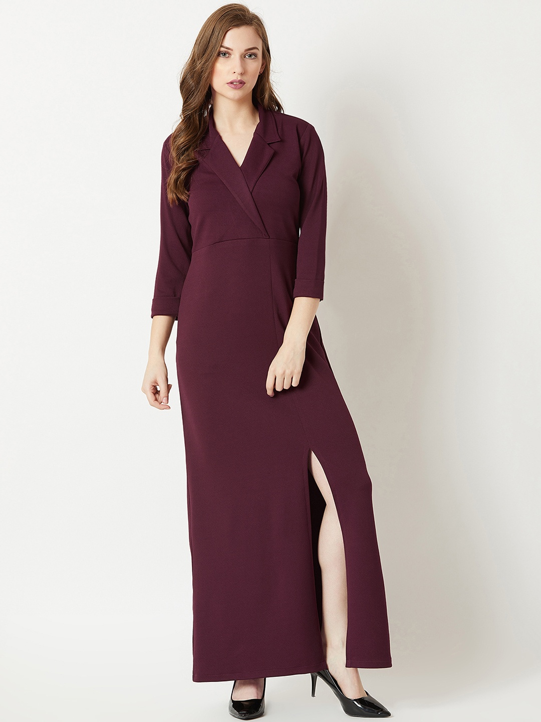Miss Chase Women Maroon Solid Maxi Dress