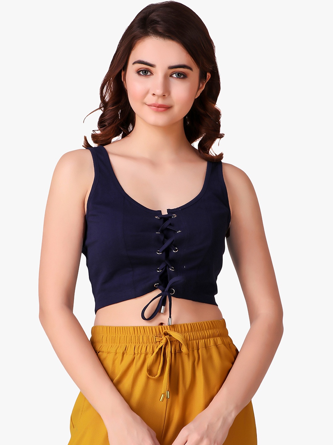 

Texco Women Navy Blue Solid Fitted Crop Top