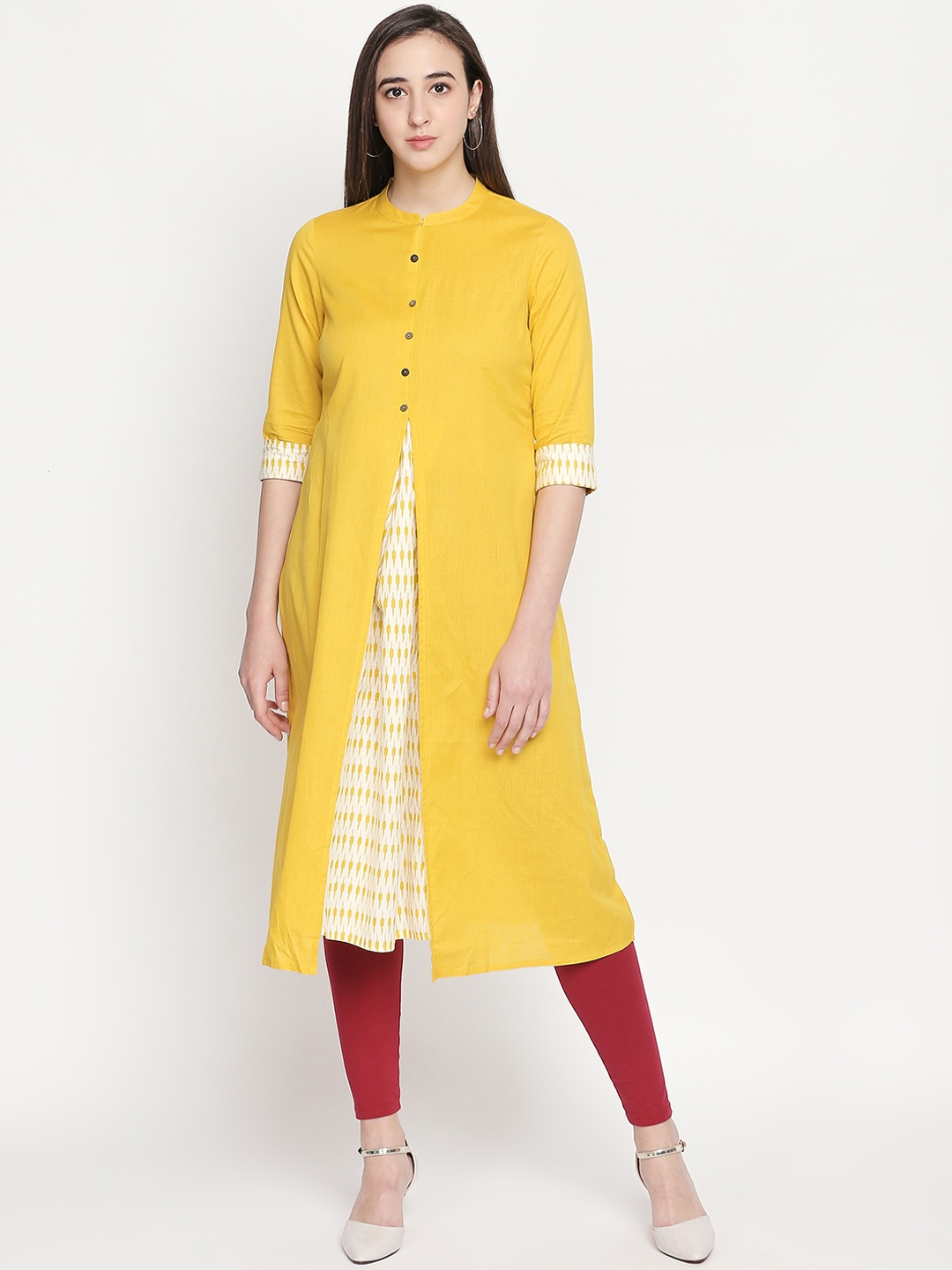 RANGMANCH BY PANTALOONS Women Yellow Printed A-Line Kurta