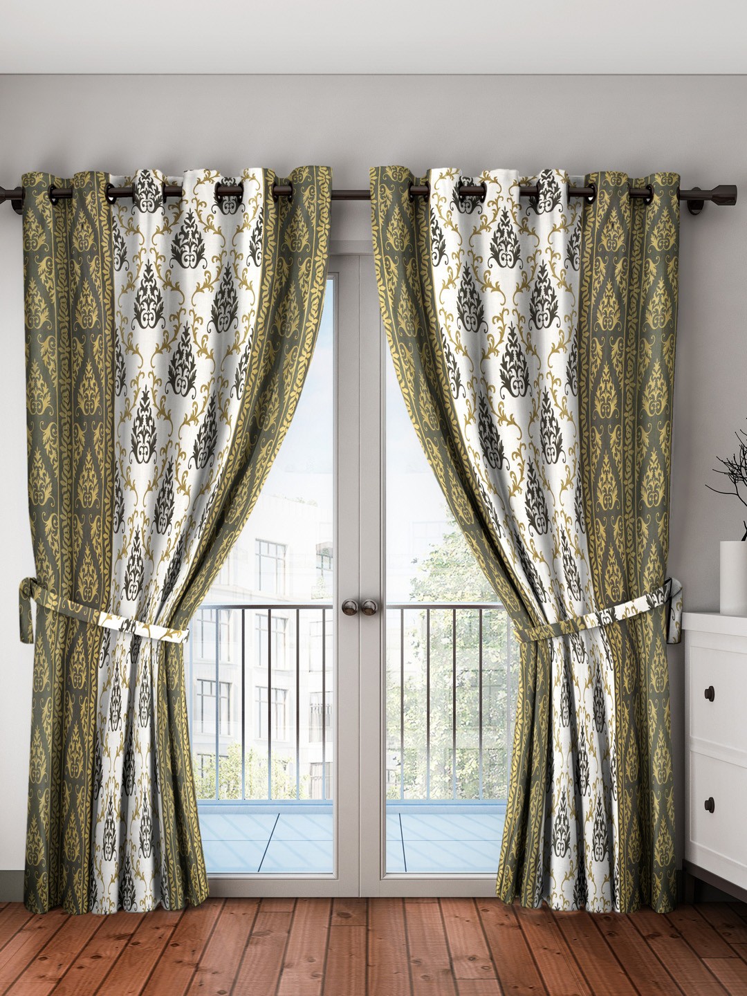 

Cortina Set of 2 Damask Printed Door Curtains, Green
