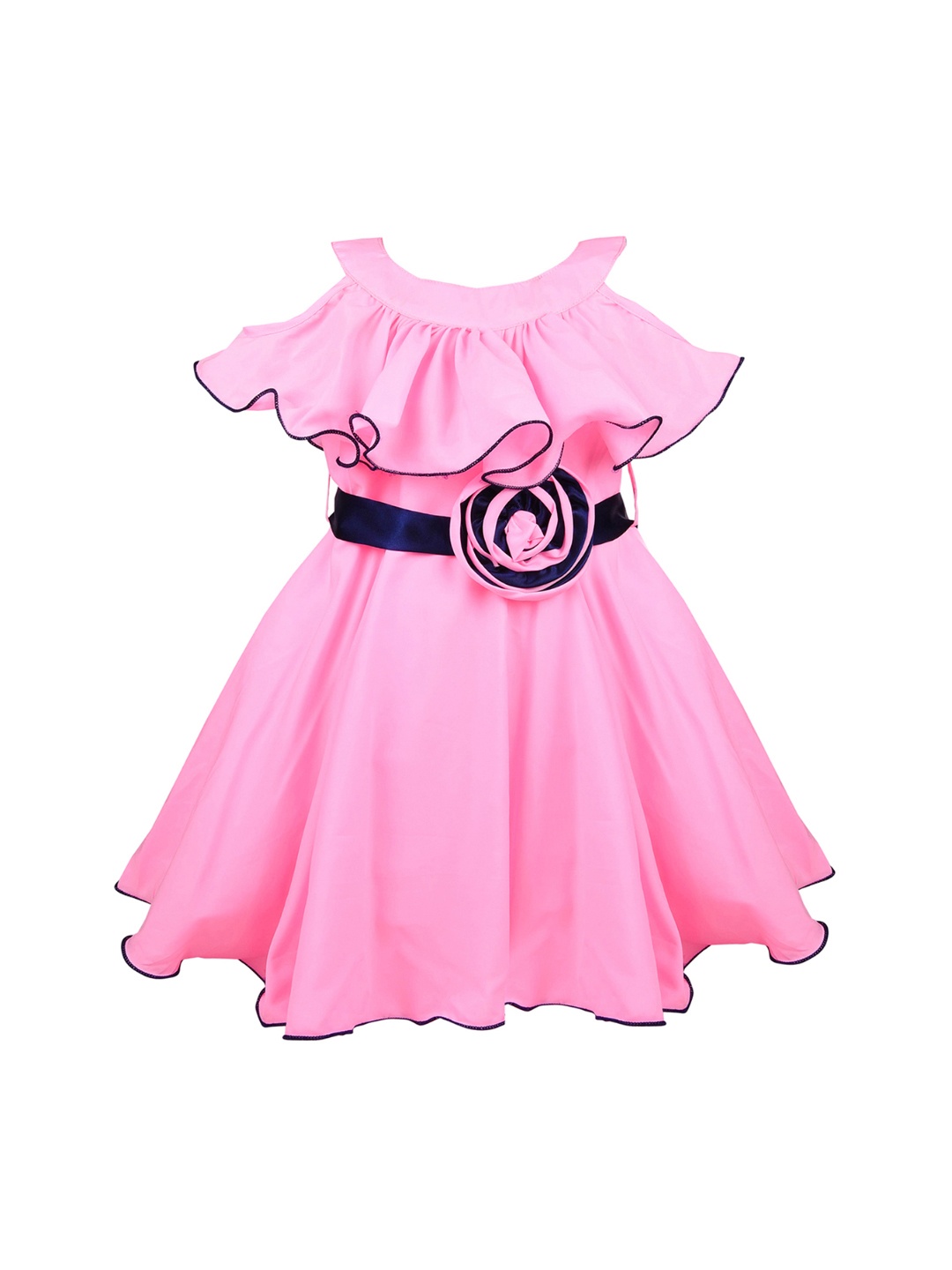 Wish Karo Girls Pink Solid Fit and Flare Dress