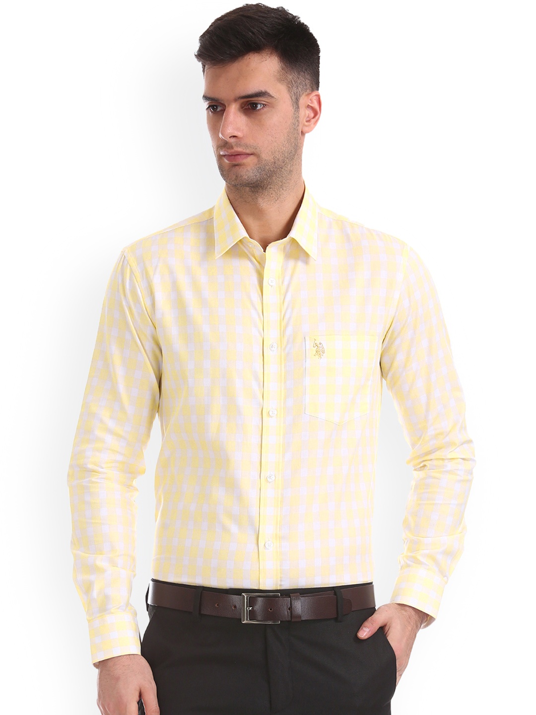 

U.S. Polo Assn. Tailored Men Yellow & Off-White Regular Fit Checked Formal Shirt
