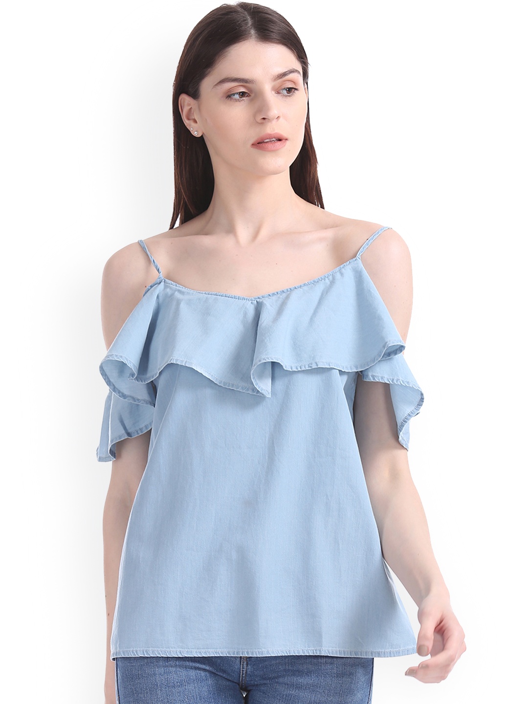 

Aeropostale Women Blue Solid A-Line Top