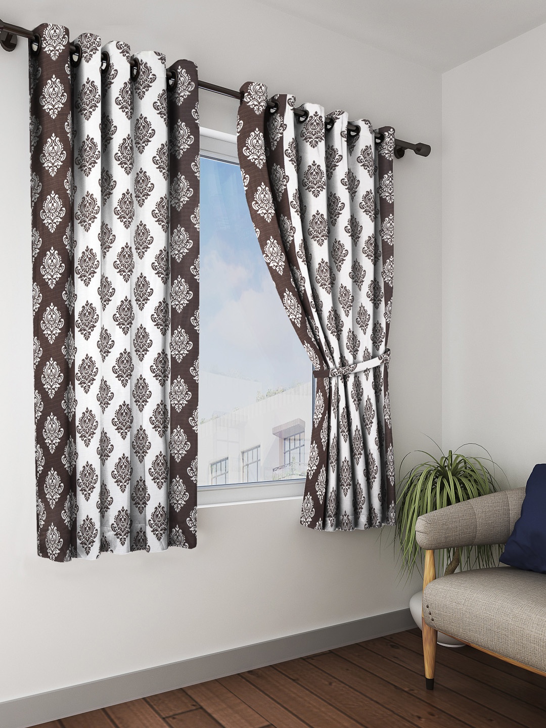 

Cortina Set of 2 Block Printed Window Curtains, Brown