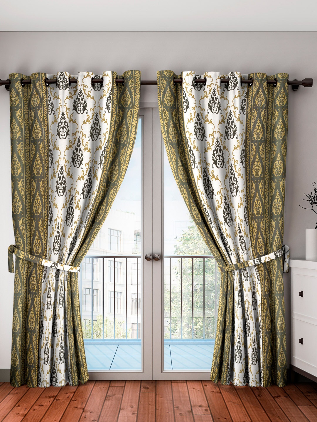 

Cortina Set of 2 Damask Printed Long Door Curtains, Green
