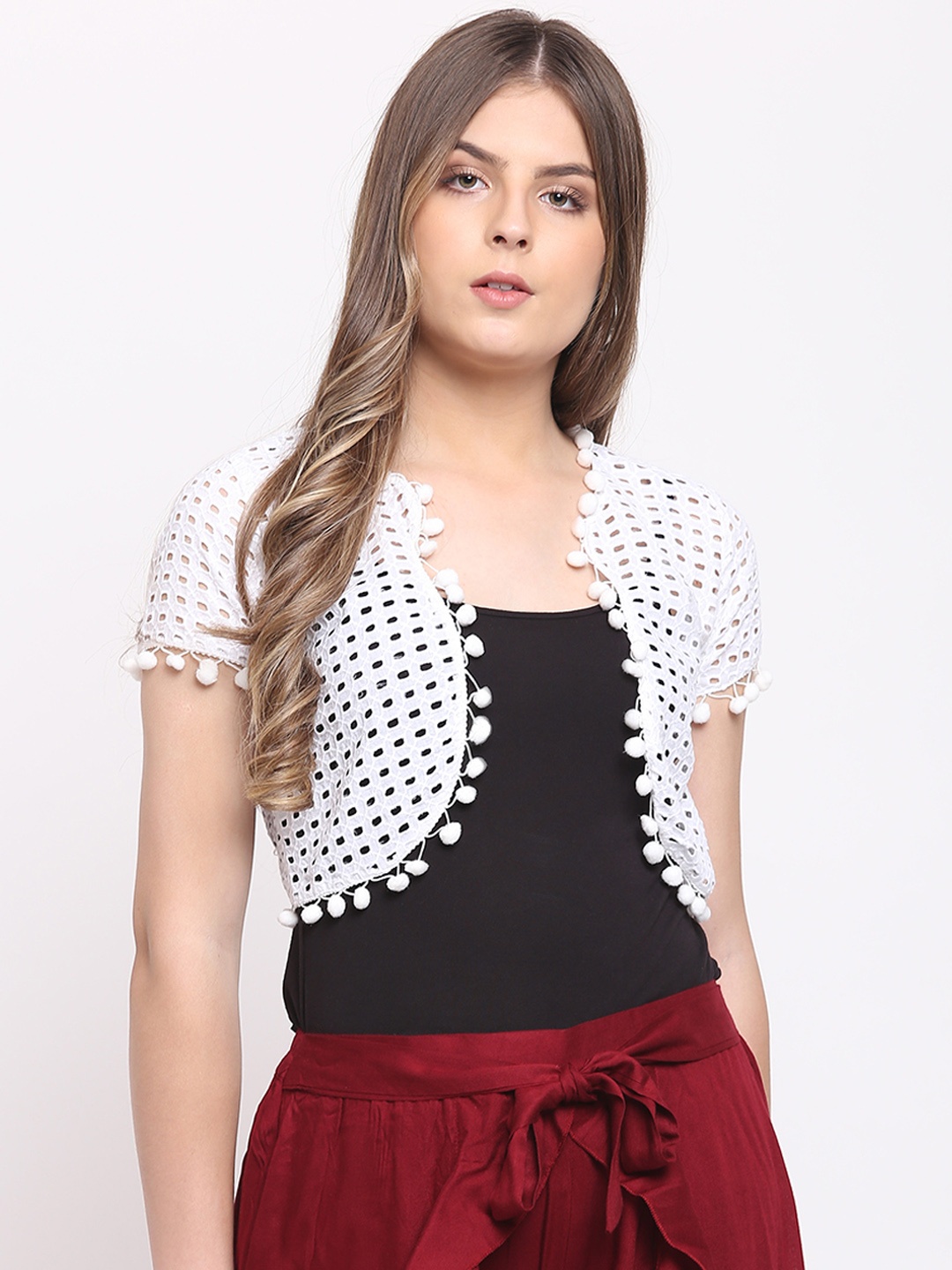 

RIVI White Solid Open Front Shrug