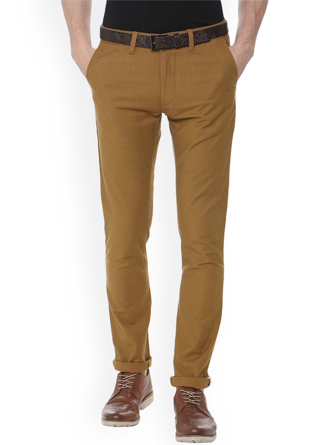 V Dot Men Brown Slim Fit Solid Chinos