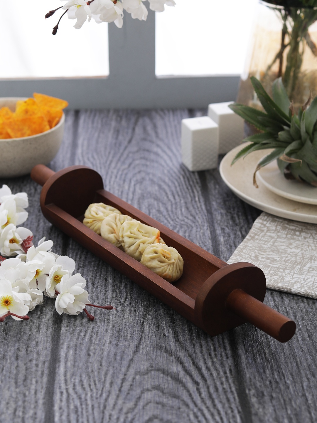 

EK DO DHAI Brown Belan Wooden Serving Platter