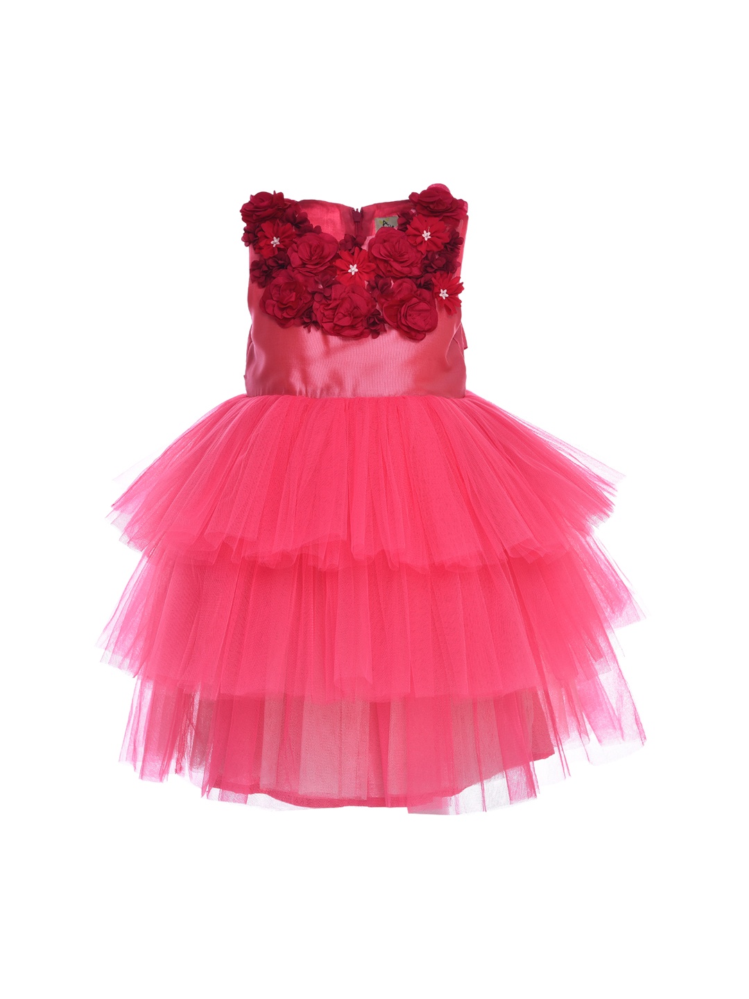 

A Little Fable Girls Pink Garland Rose Self Design Fit and Flare Dress