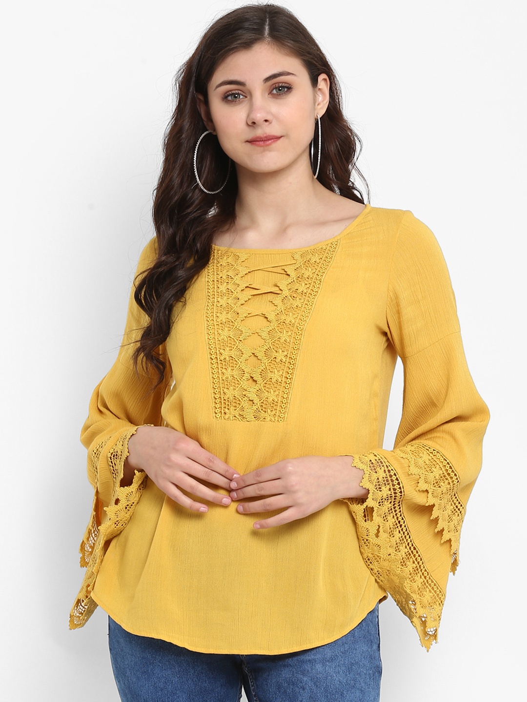 

Taurus Women Mustard Yellow Self Design Top