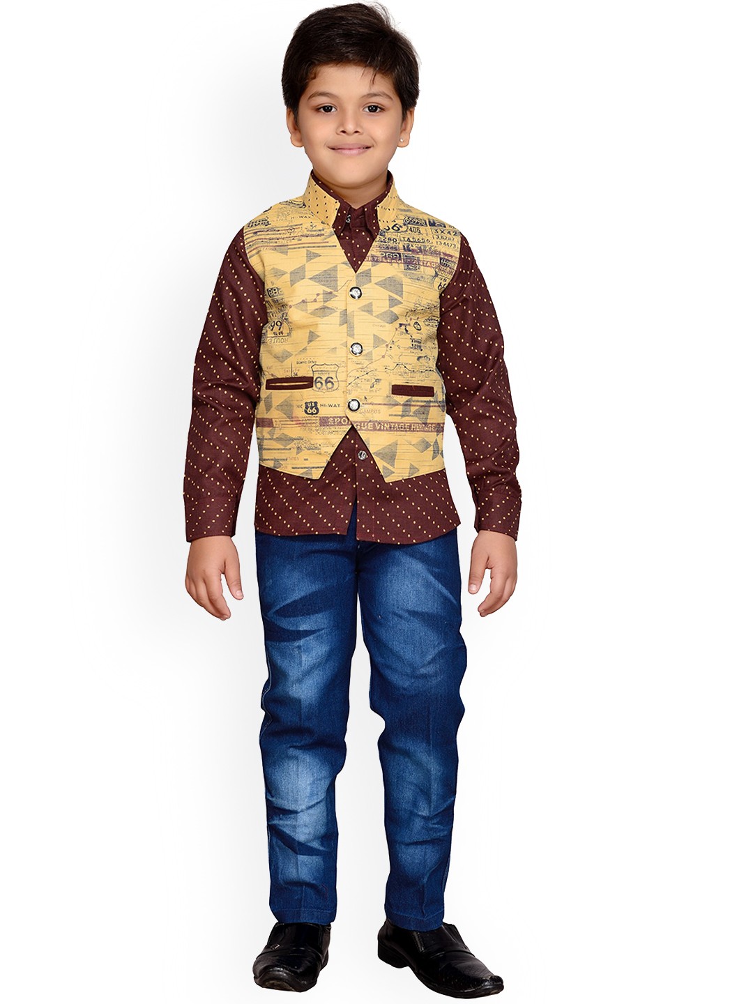 

Kidling Boys Brown & Blue Printed Shirt with Trousers