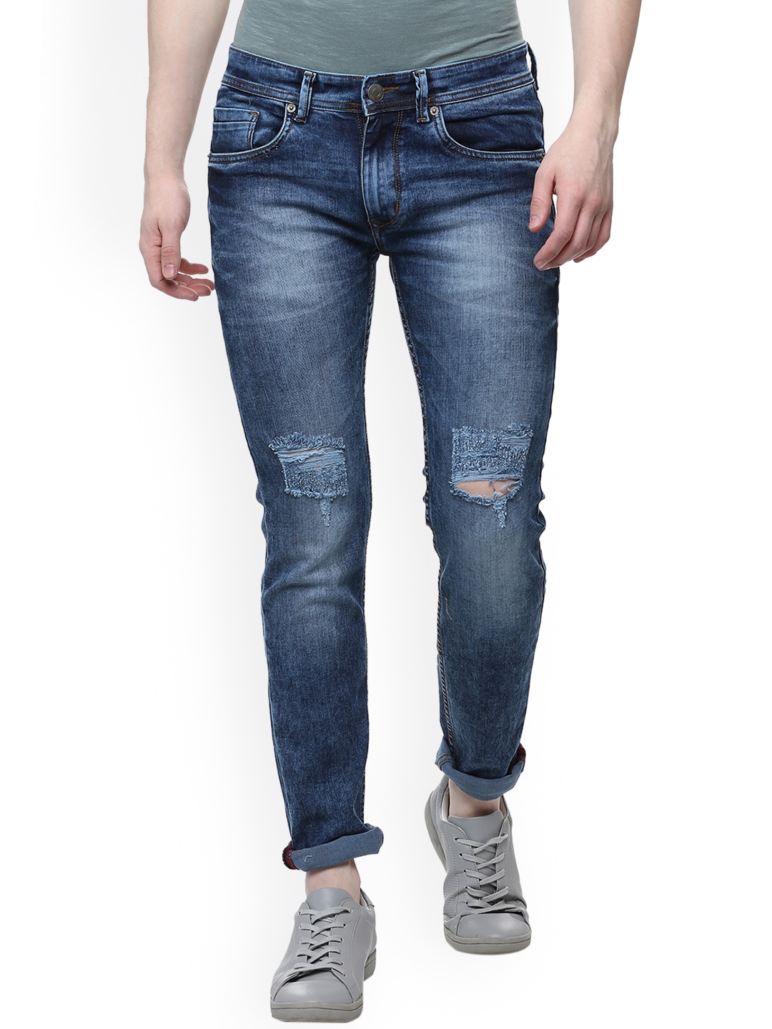 

People Men Blue Skinny Fit Mid-Rise Mildly Distressed Jeans