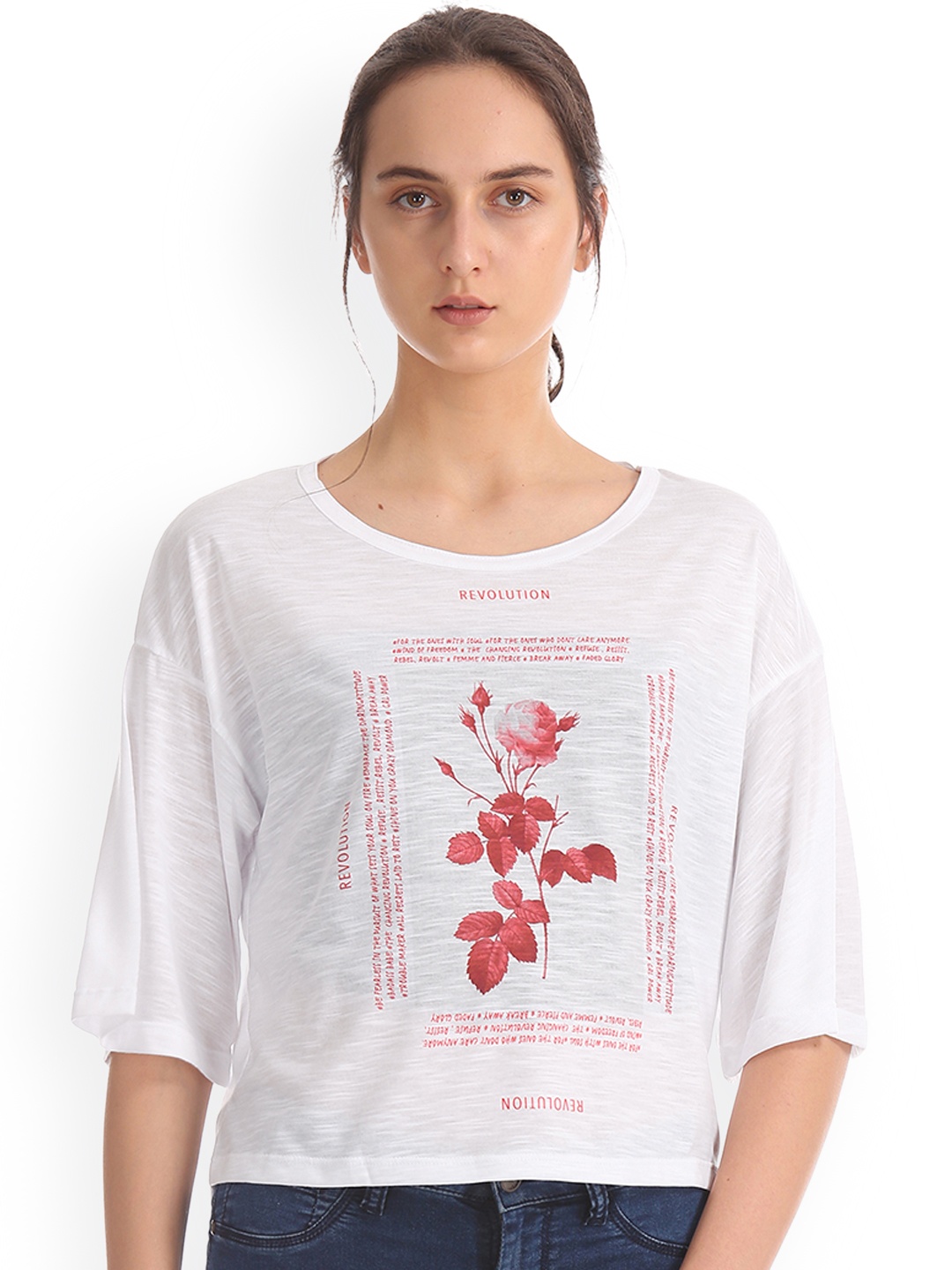 

Ed Hardy Women White Printed Top