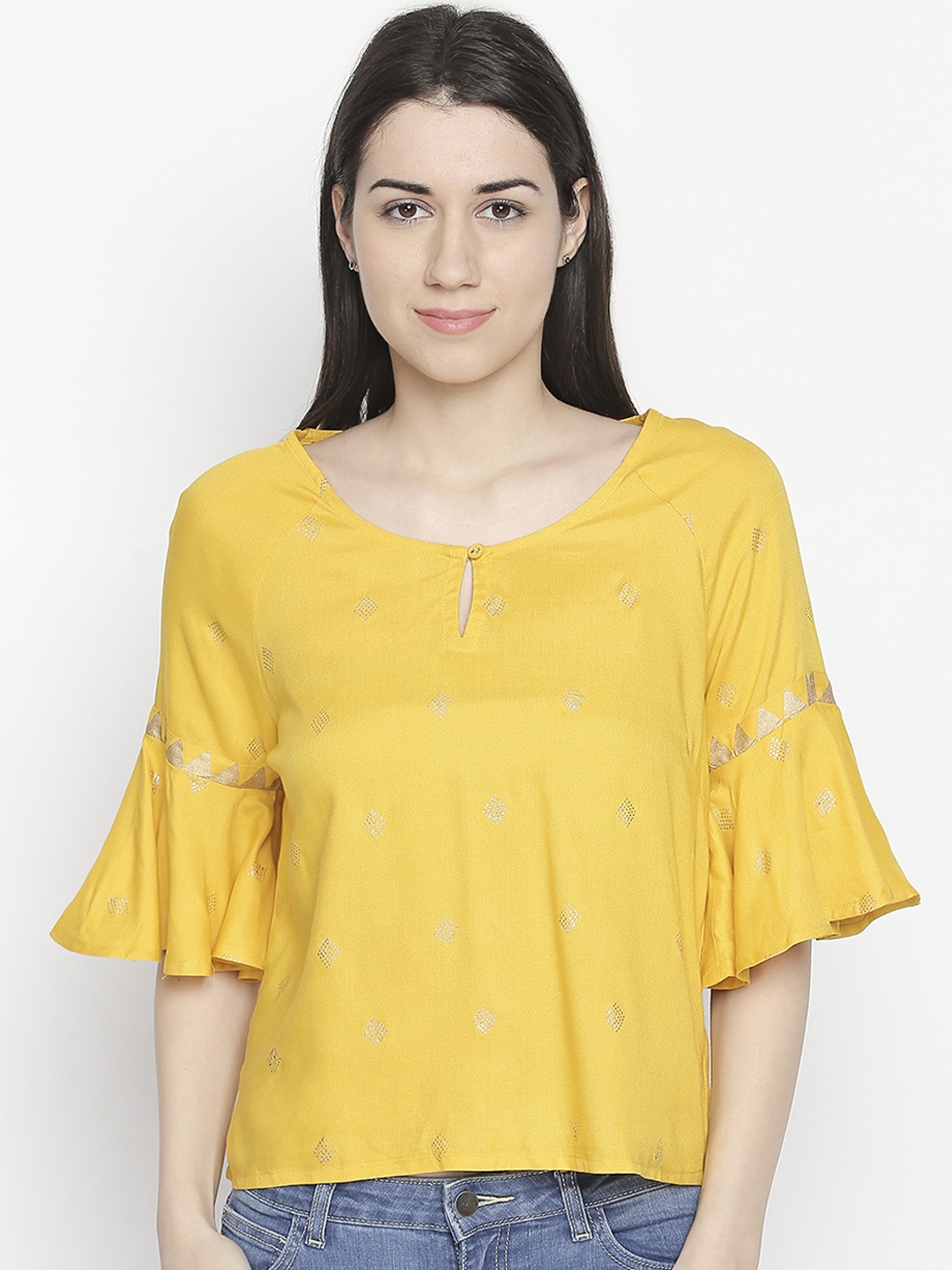 

AKKRITI BY PANTALOONS Women Yellow Printed Top