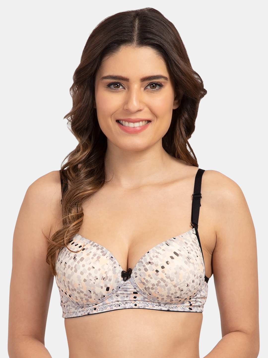 

Tweens White & Beige Printed Non-Wired Heavily Padded Demi Bra TW15110
