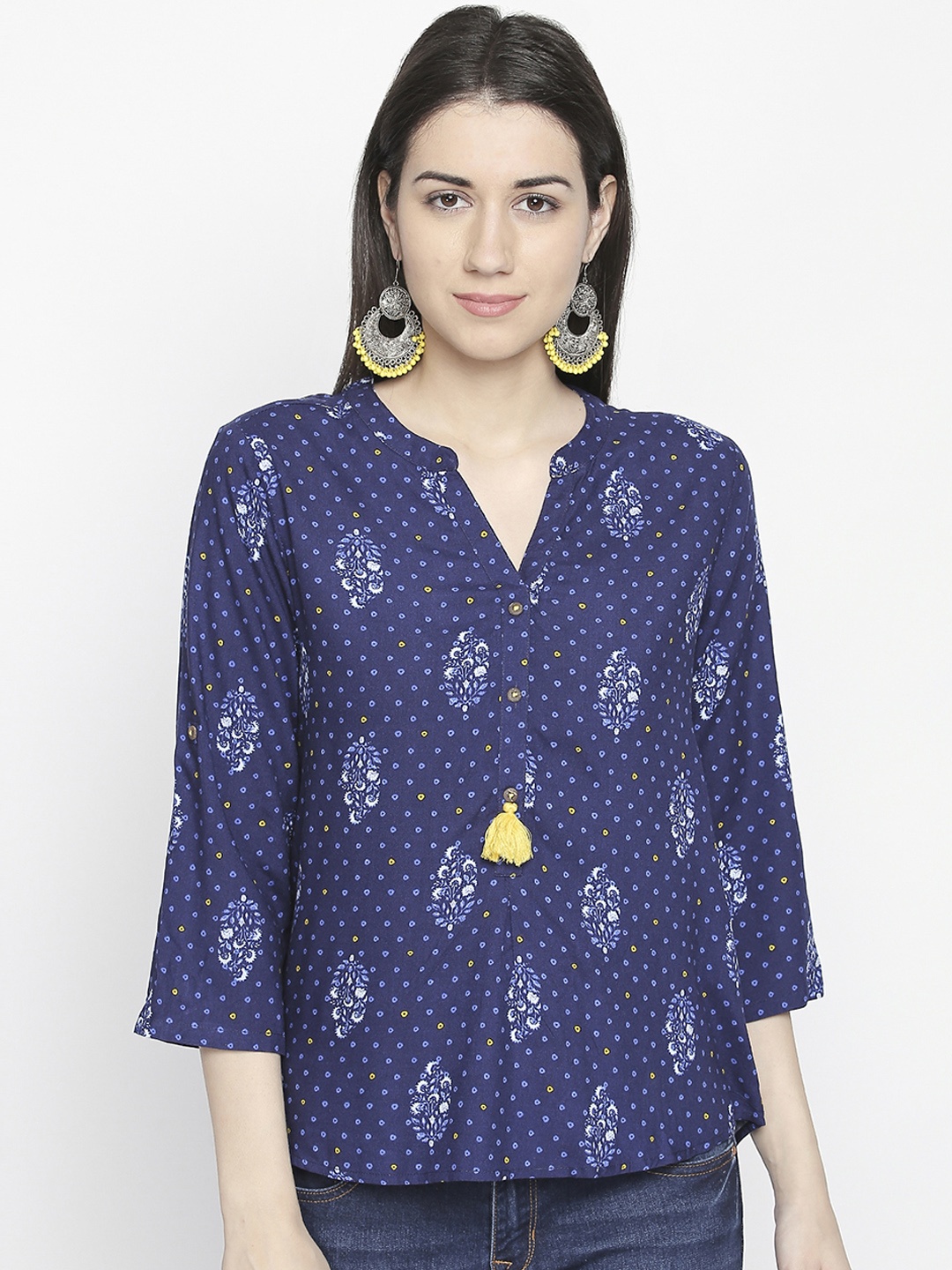 

AKKRITI BY PANTALOONS Women Blue Printed Top