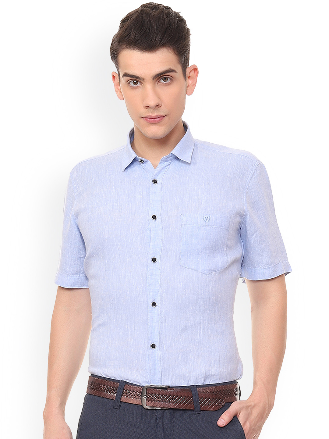 

Van Heusen Sport Men Blue Slim Fit Self Design Linen Casual Shirt