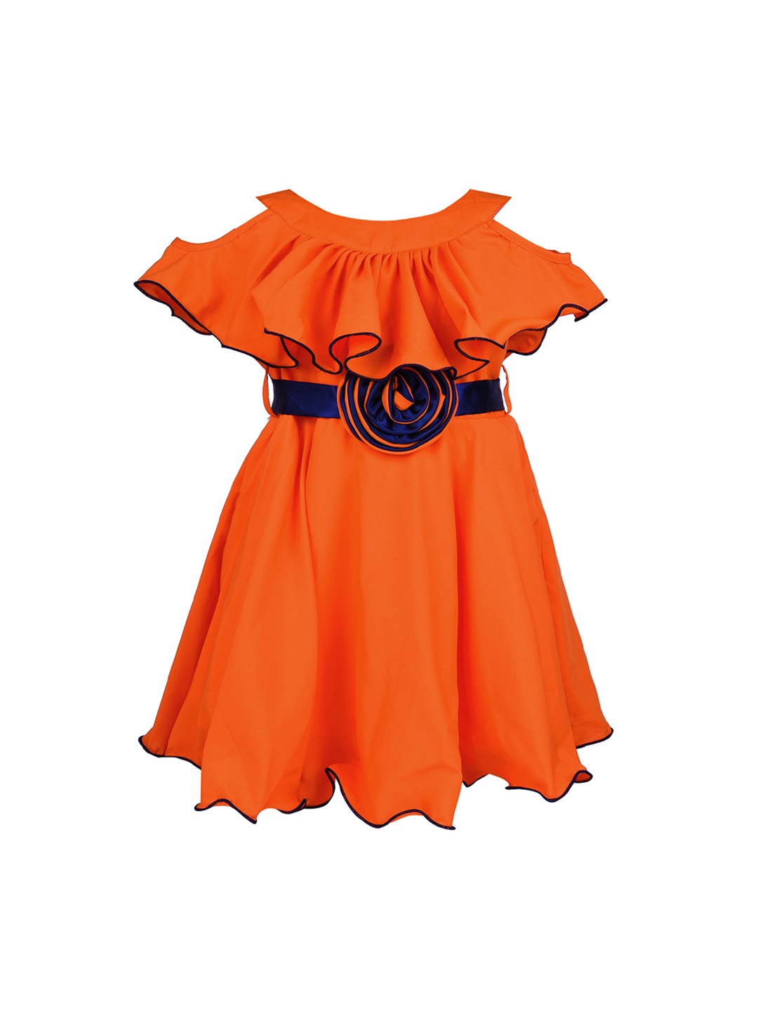 

Wish Karo Girls Orange Solid Fit and Flare Dress