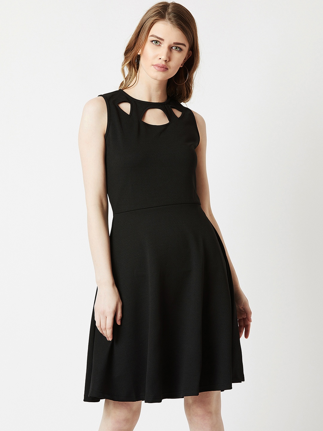 

Miss Chase Women Black Solid Fit and Flare Dress