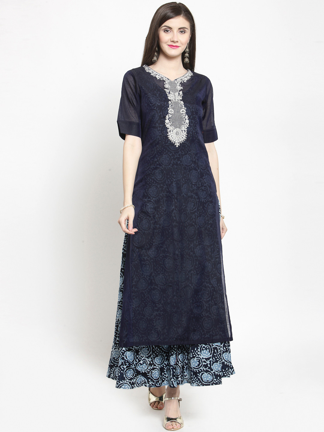 

Shaily Women Navy Blue Printed Straight Kurta