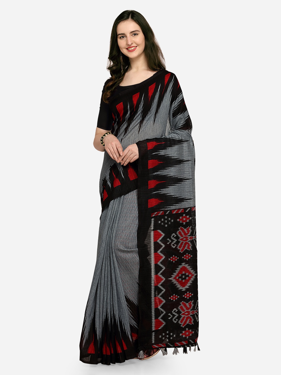 

Rajnandini Grey & Black Linen Blend Printed Saree