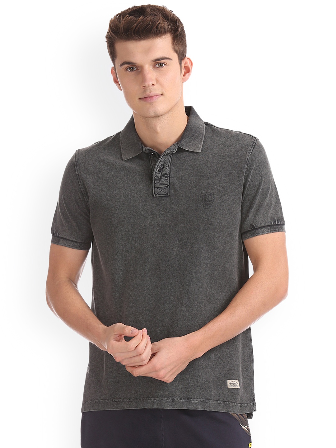 

Ed Hardy Men Grey Solid Polo Collar Pure Cotton T-shirt