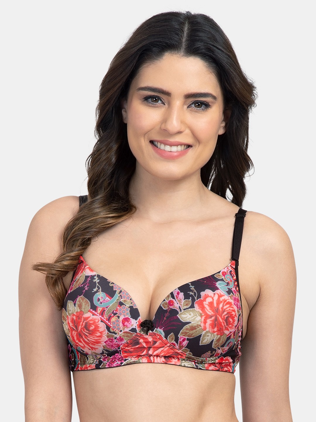 

Tweens Black & Red Printed Non-Wired Heavily Padded Demi Bra TW15113