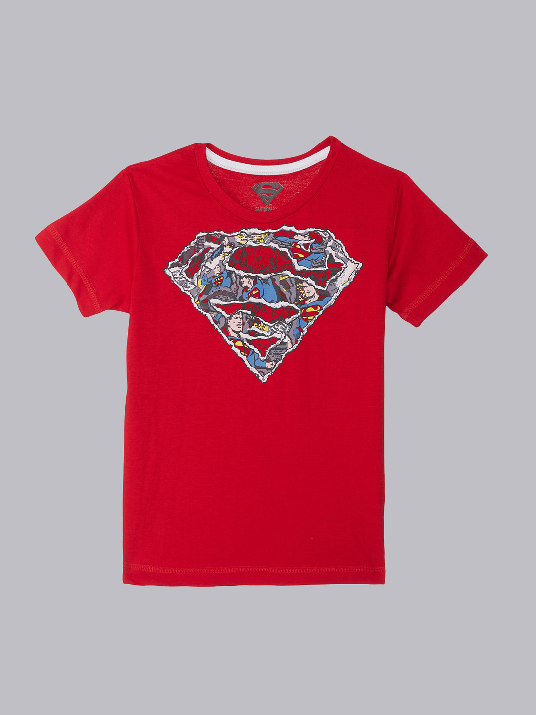 

Kids Ville Boys White Superman Printed Round Neck Pure Cotton T-shirt, Red