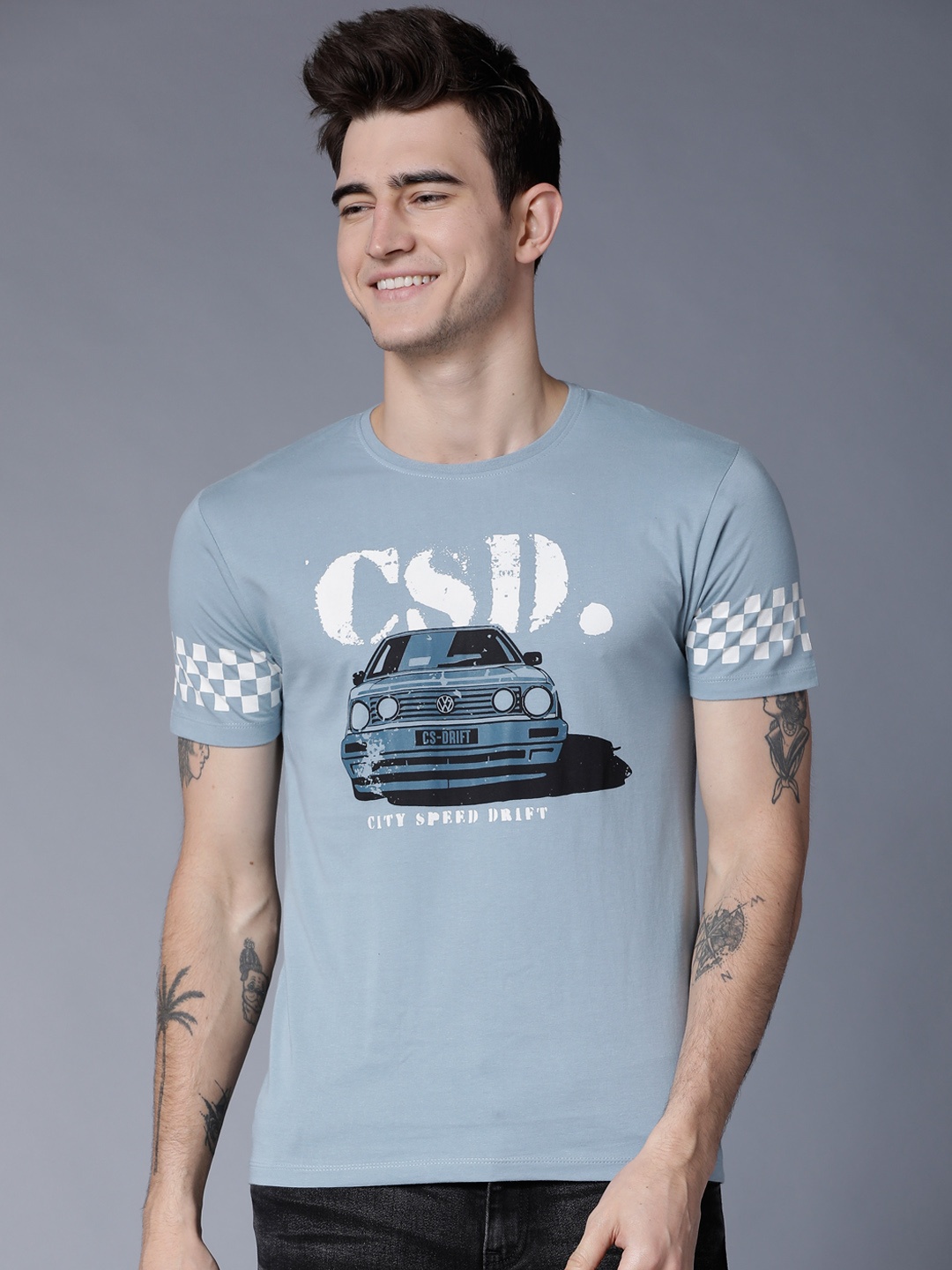 

LOCOMOTIVE Men Blue Printed Round Neck T-shirt
