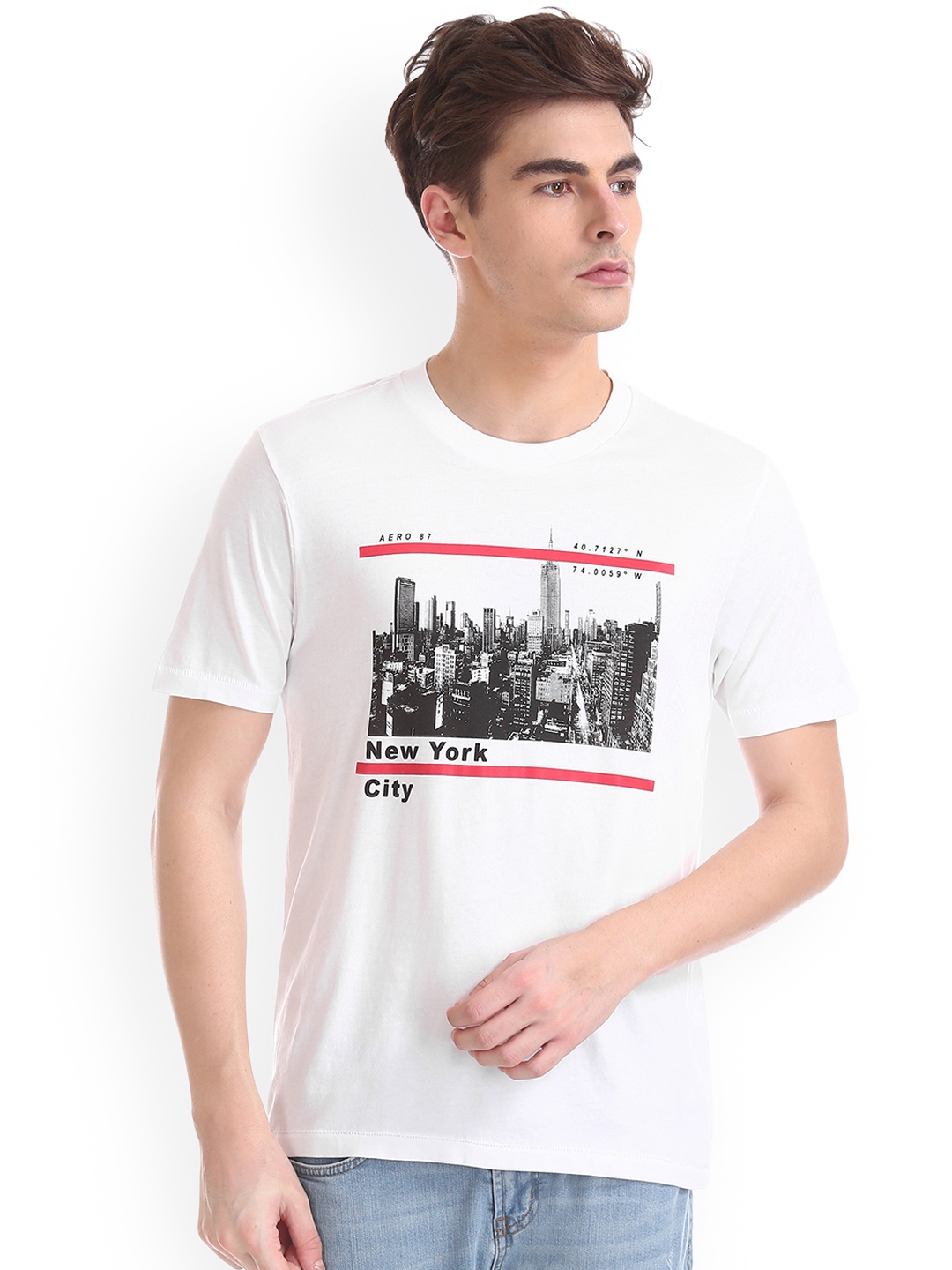 

Aeropostale Men White Printed Round Neck Pure Cotton T-shirt