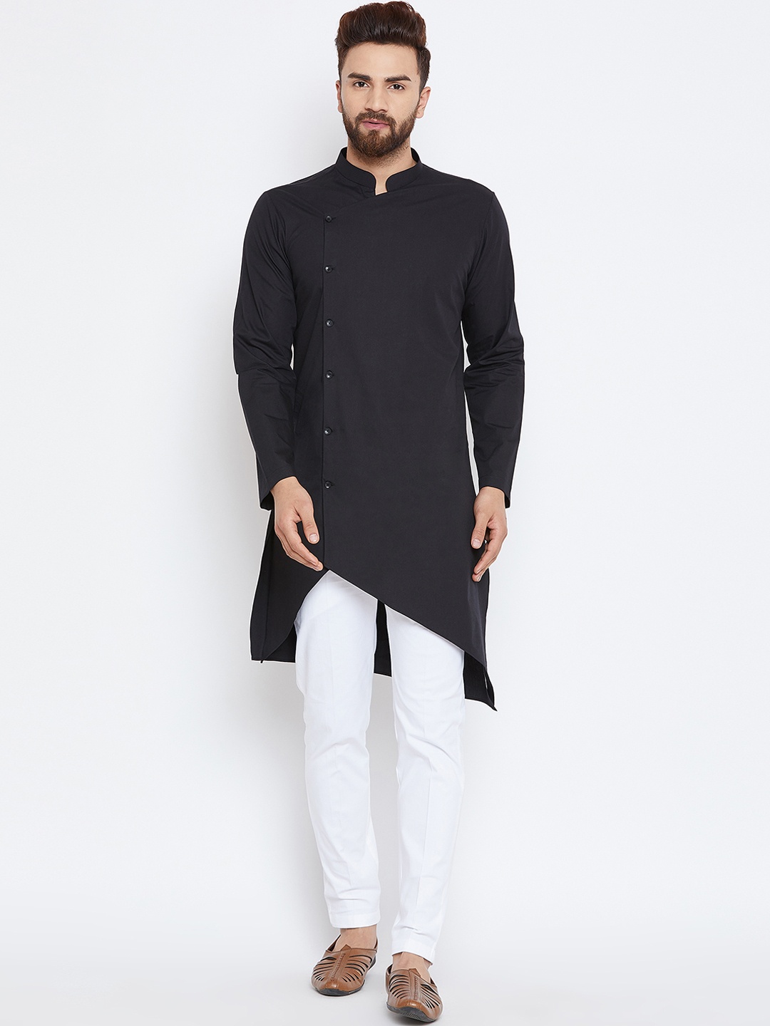 

See Designs Men Black & White Solid Kurta with Trousers