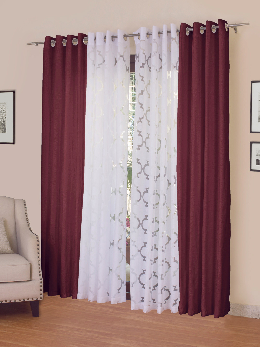 

ROSARA HOME Set of 4 Door Curtains, Maroon