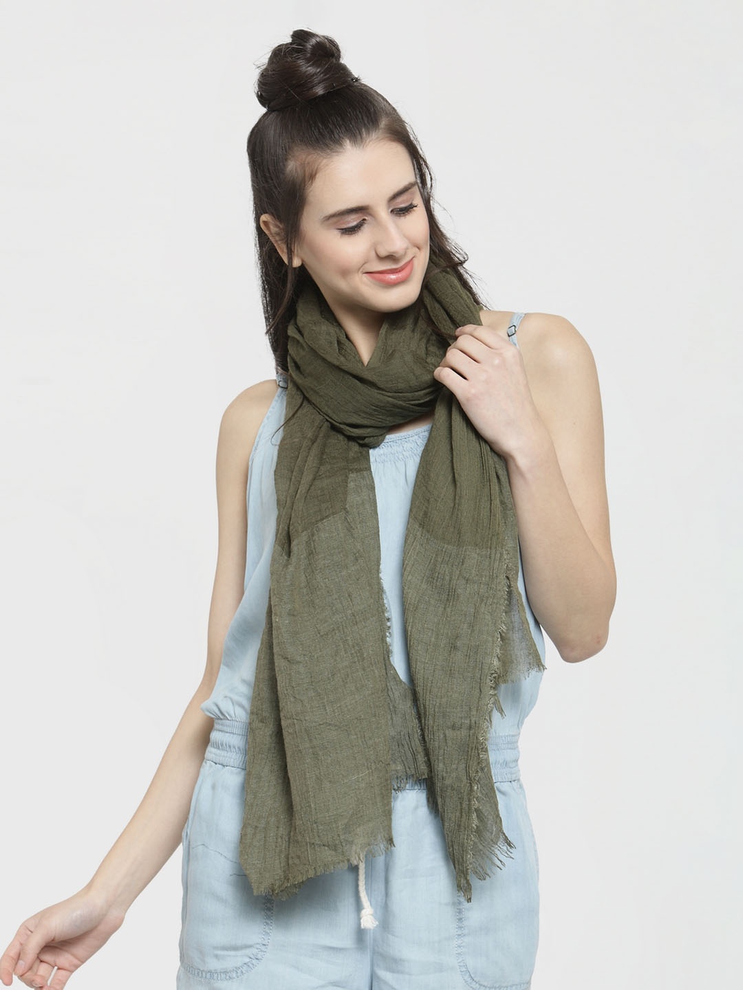 

J Style Women Olive Green Solid Stole