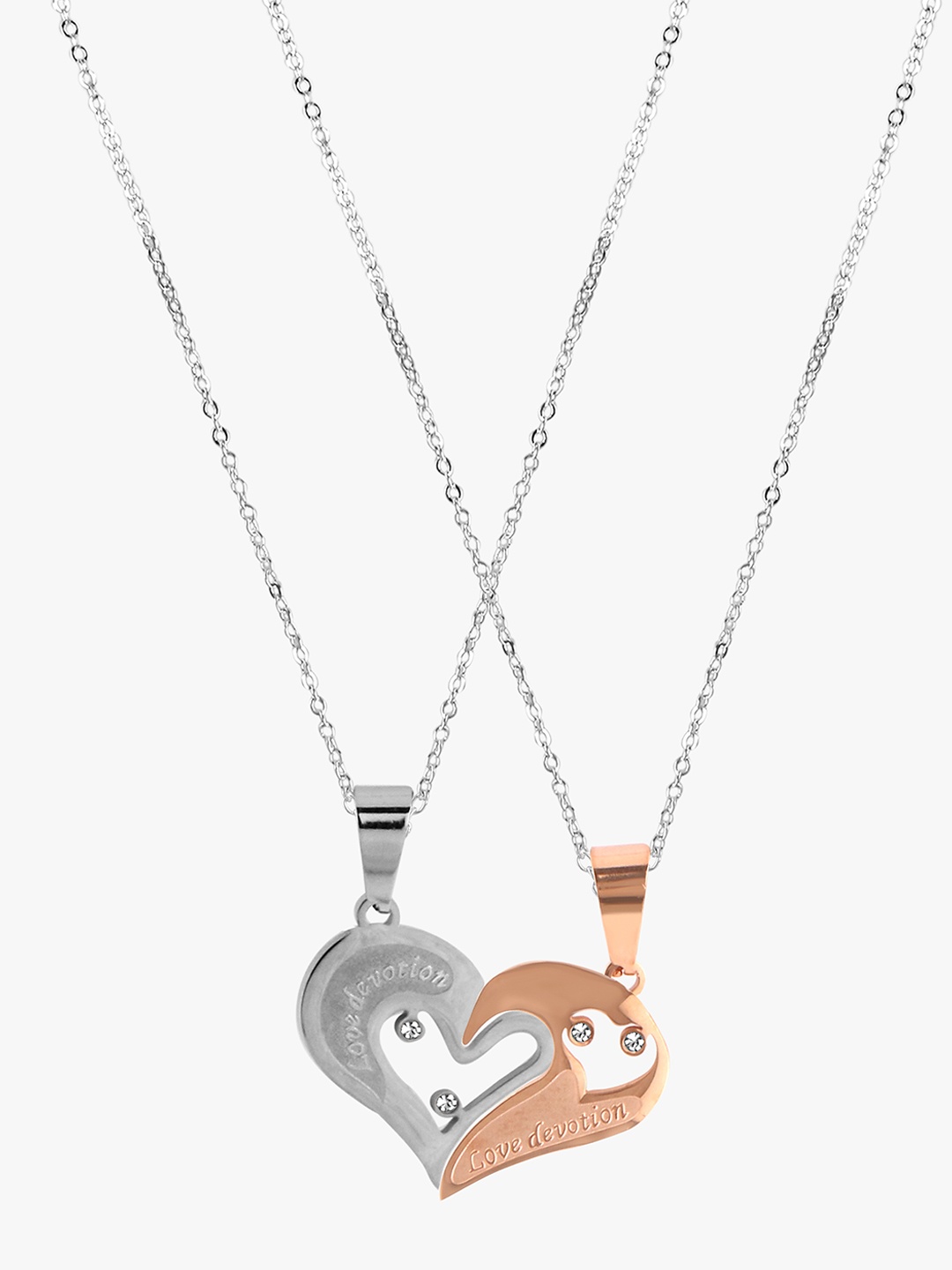 

Peora Set of 2 Silver & Gold-Toned Puzzle Pendants With Chain