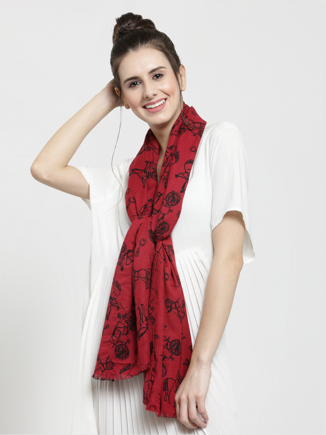 

J Style Women Red & Black Printed Stole
