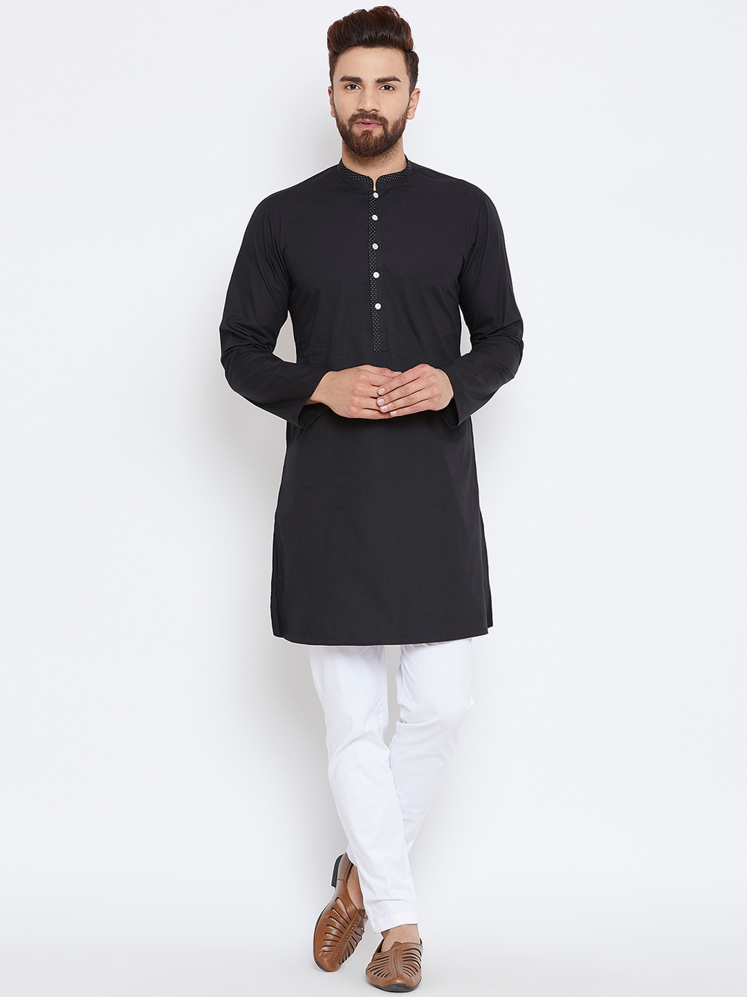 

See Designs Men Black & White Solid Kurta with Trousers