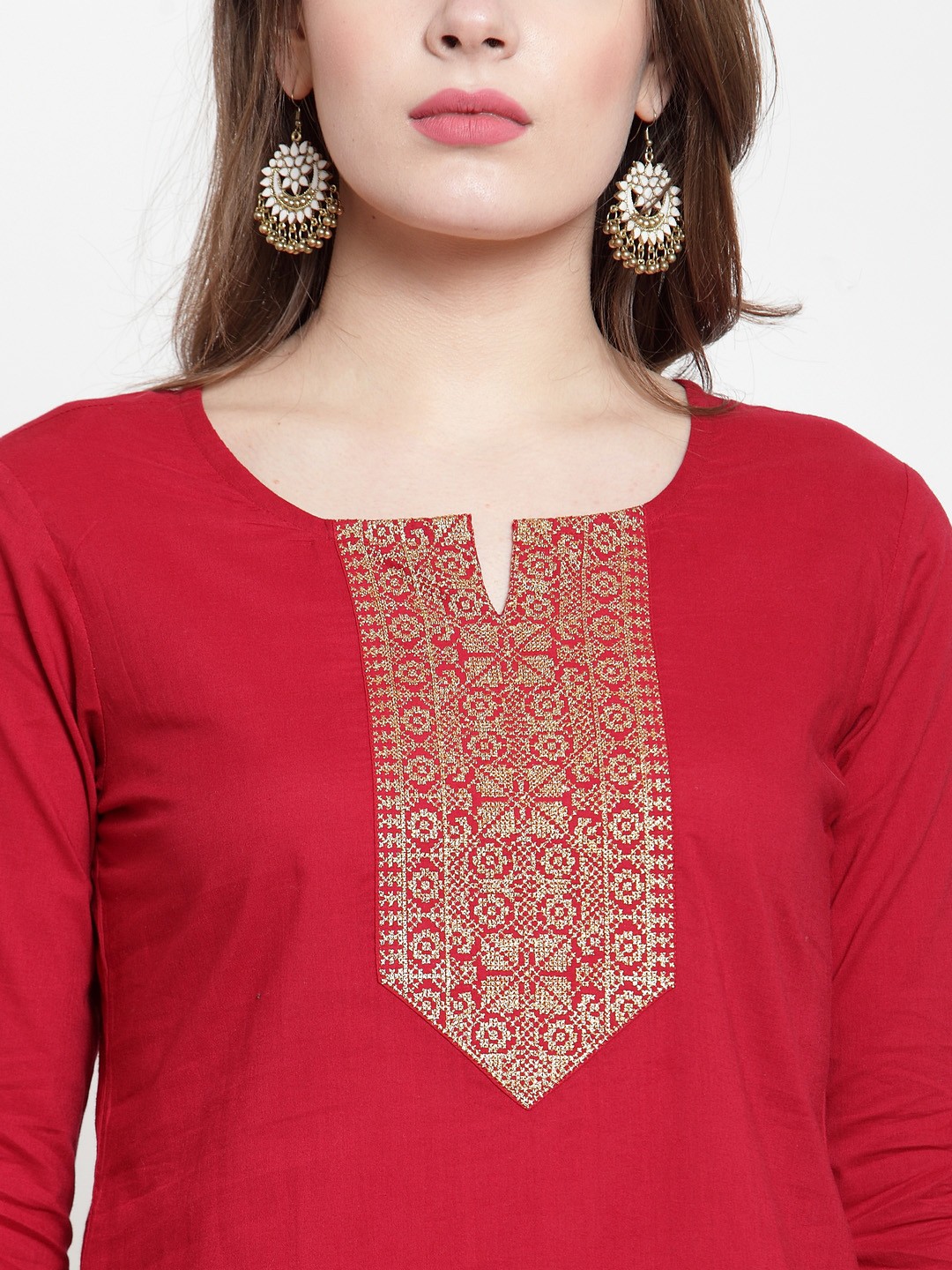 

Varanga Women Maroon & White Embroidered Kurta with Palazzos