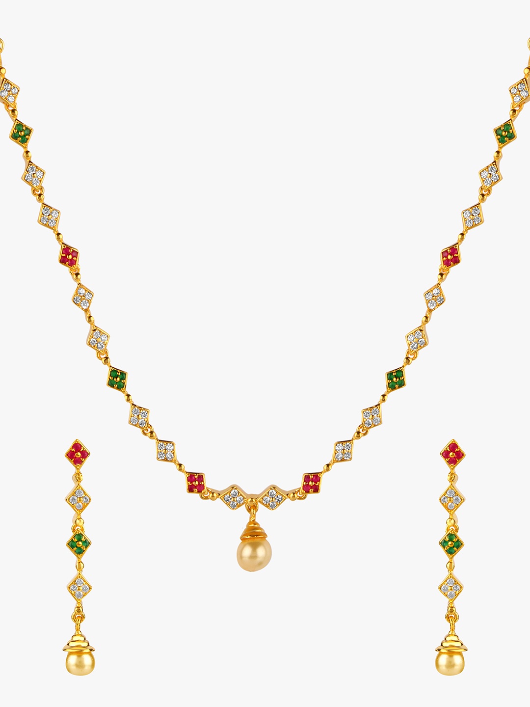 

Peora Women 18KT Gold-Plated Stone-Studded Jewellery Set, Multi